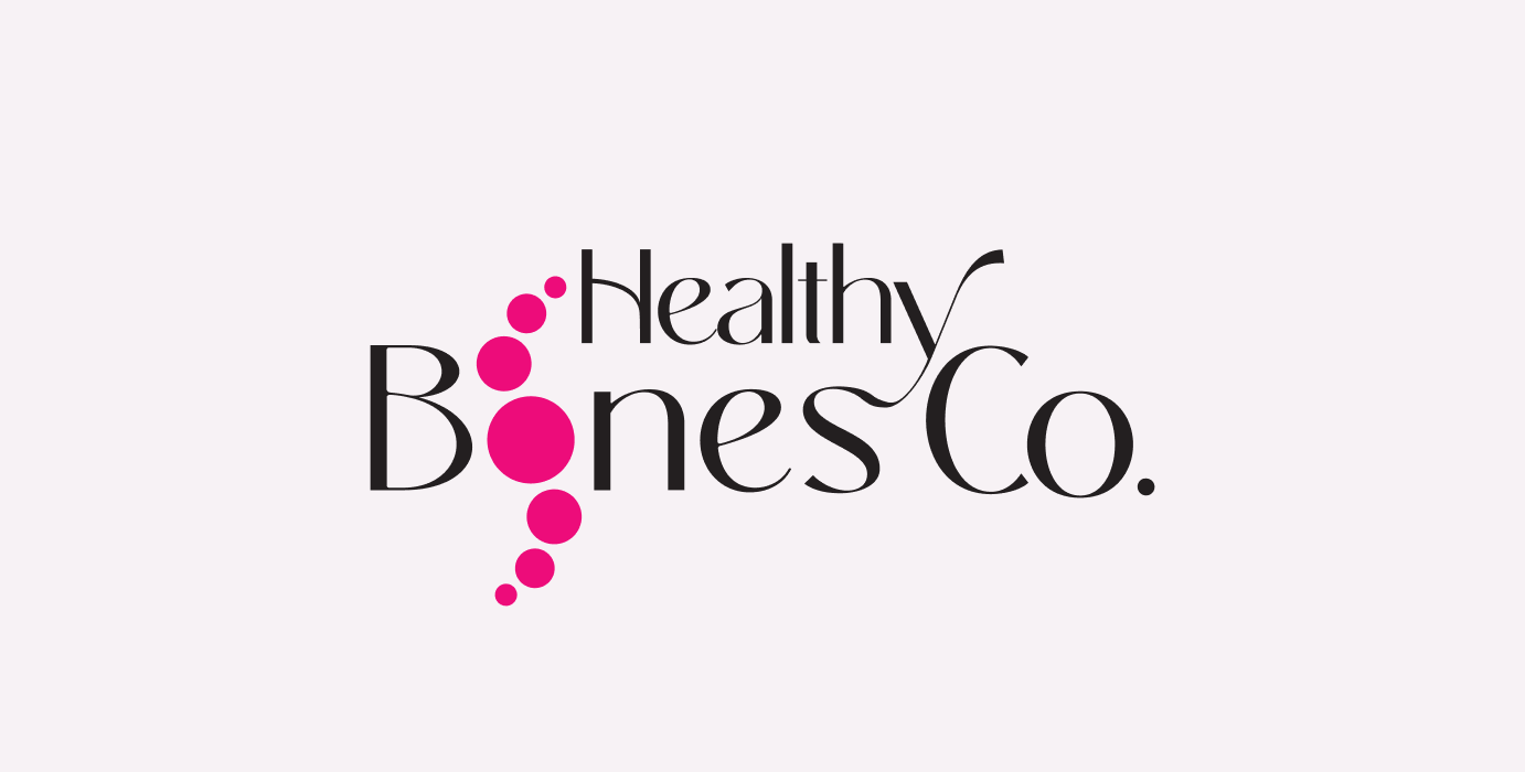 Healthy Bones Co. logo showcasing a creative bone graphic in pink.