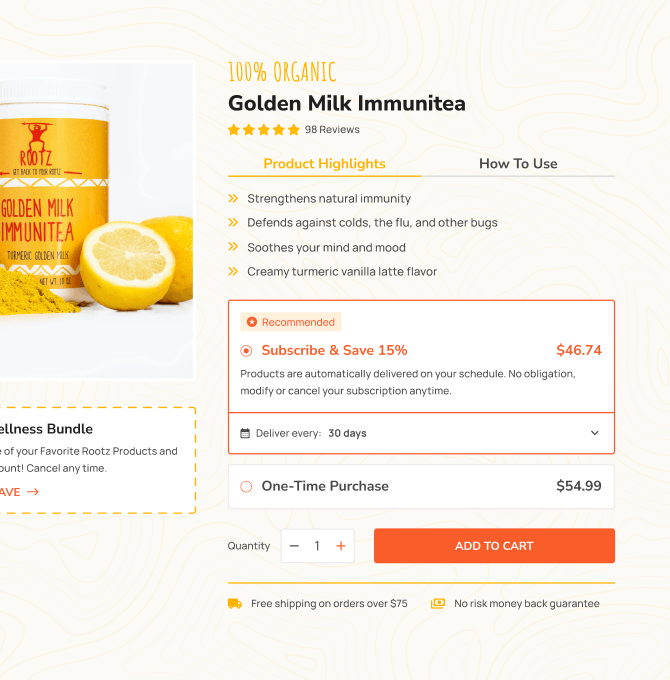 Golden Milk Immunitea product page.