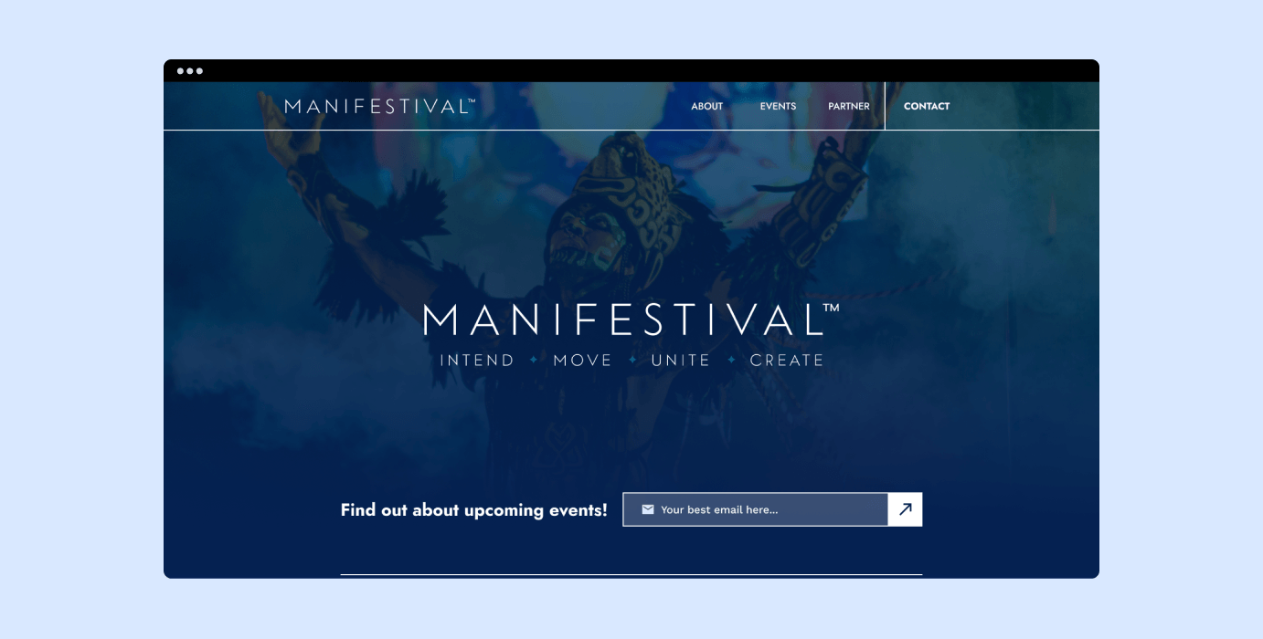 Manifestival website design hero section.