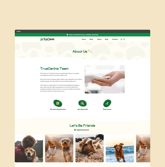 About Us page of True Canine website.