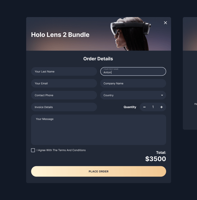 'Holo lens 2 bundle' order page from the Augment IT website.