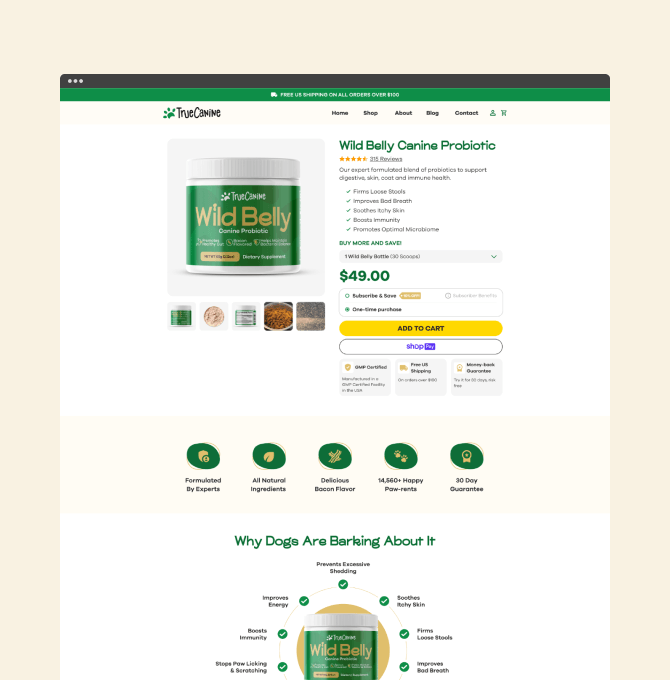 Wild Belly Probiotic product page.