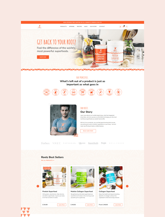 (after) - Before and after images showcasing the Rootz home page design transformation and improved user interface.