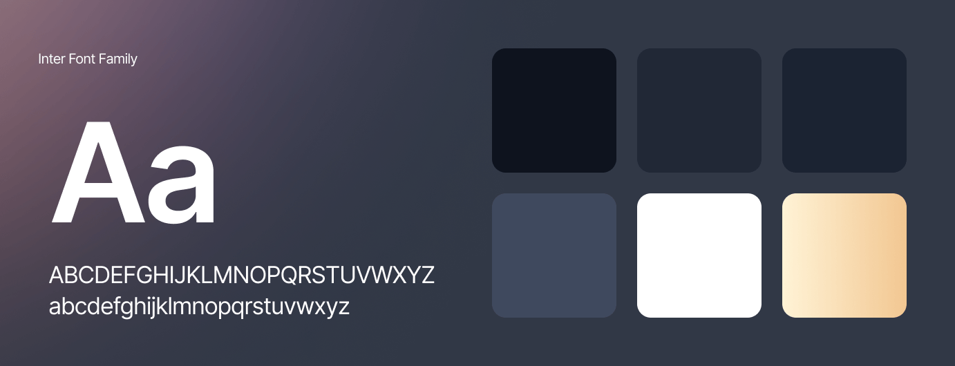 Visual representation of the Inter font family and brand's color palette.