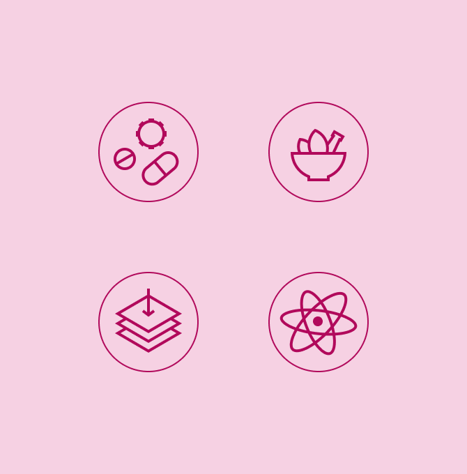 A collection of four icons used in the Healthy Bones Co. website on a pink background.