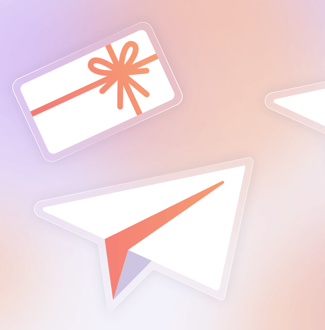 Illustrations of paper plane and a gift used in the Gratia website.