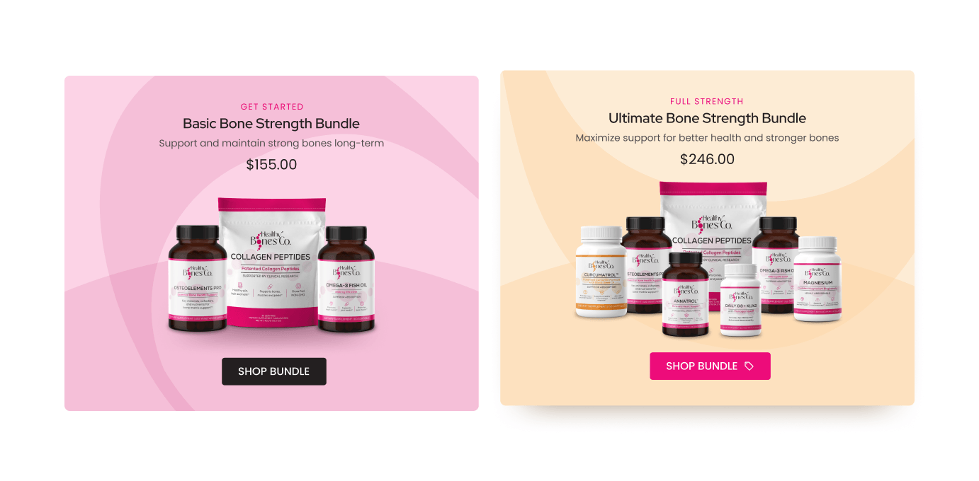 A collection of Healthy Bones Co. product bundles.