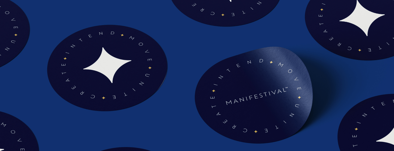 A circular sticker with the logo of Manifestival.