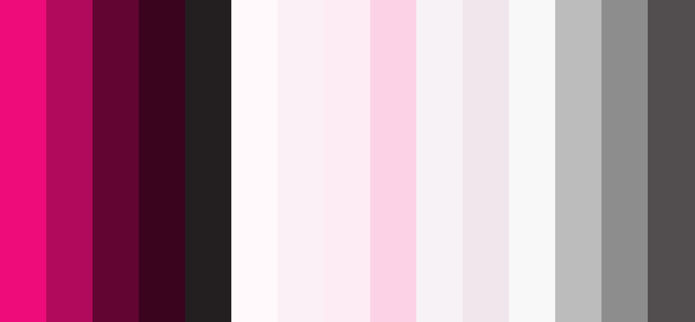 Color pallet featuring different shades of pink, black, and white.