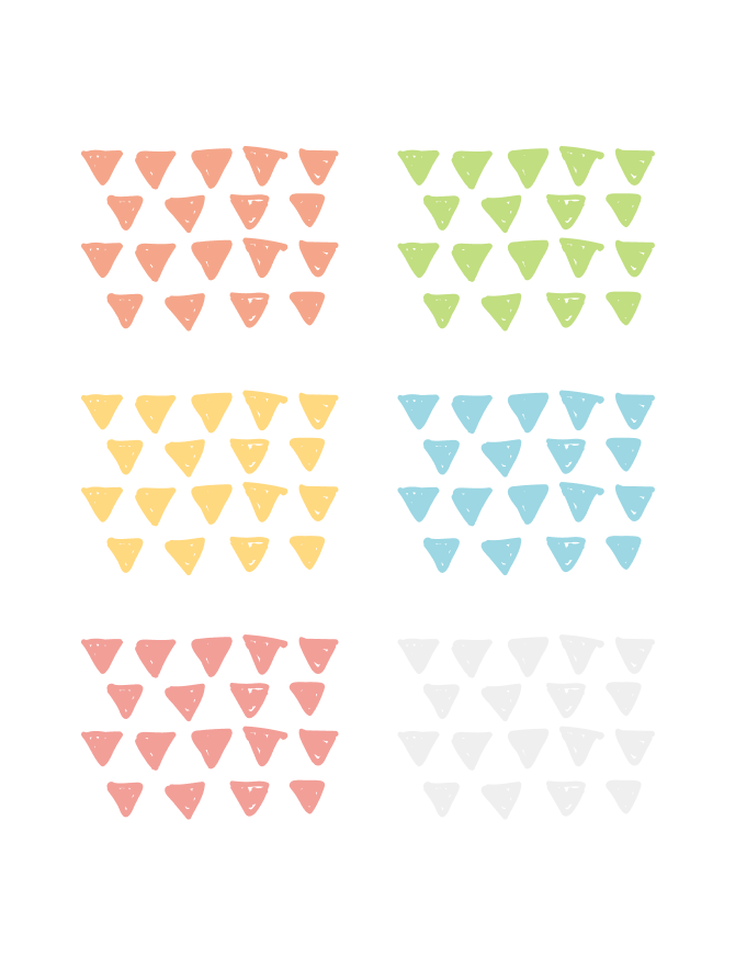 Patterns composed of triangles in different colors.