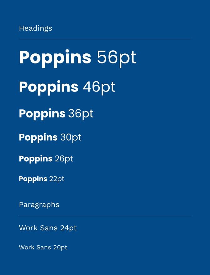 A visual representation of fonts Poppins font and Work Sans in different weights.