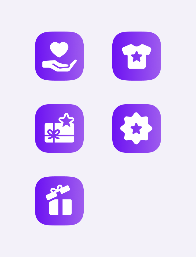 A set of purple icons that are featured on the Gratia website.
