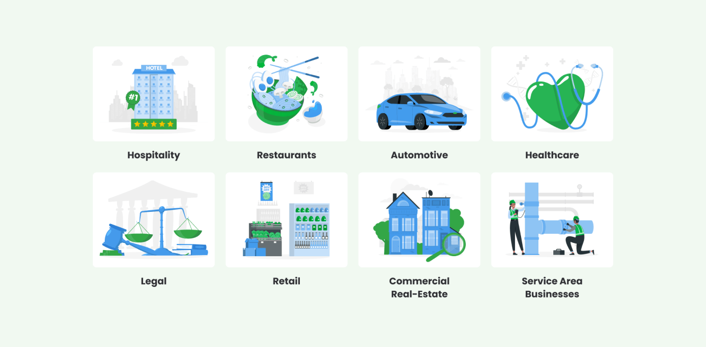A collection of icons representing various business types.