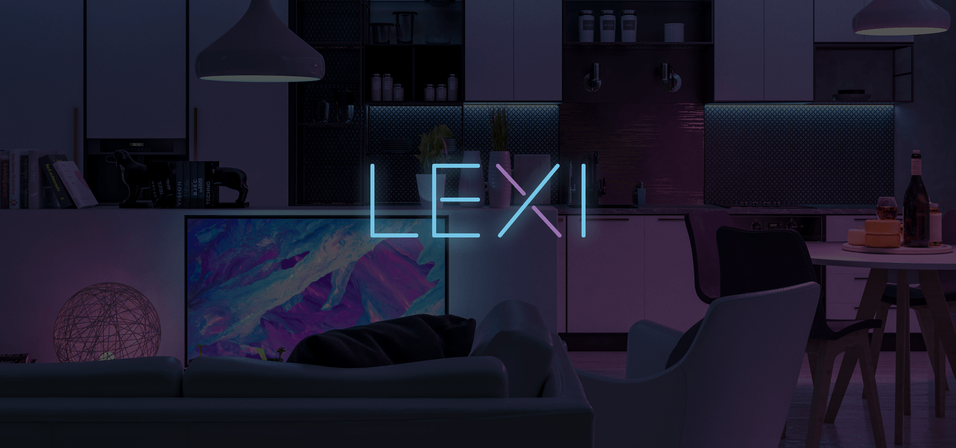 Lexi logo on the background of a smart home.